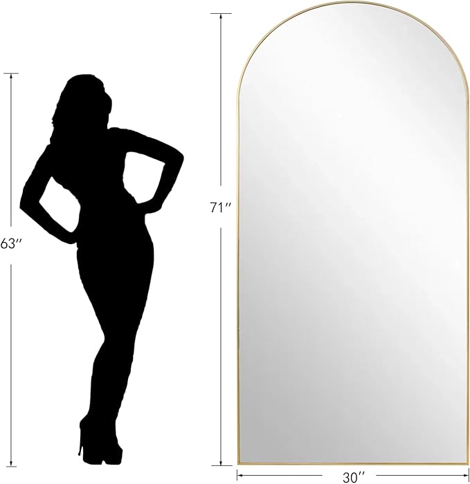 Dewfig Arched Full Length Mirror, 71"x30" Large Floor Mirror, Gold | Aluminum Alloy Frame Full Body Mirror, HD Shatterproof Tempered Glass, Lean/Stand/Wall for Living Room,Bedroom, Dressing Room