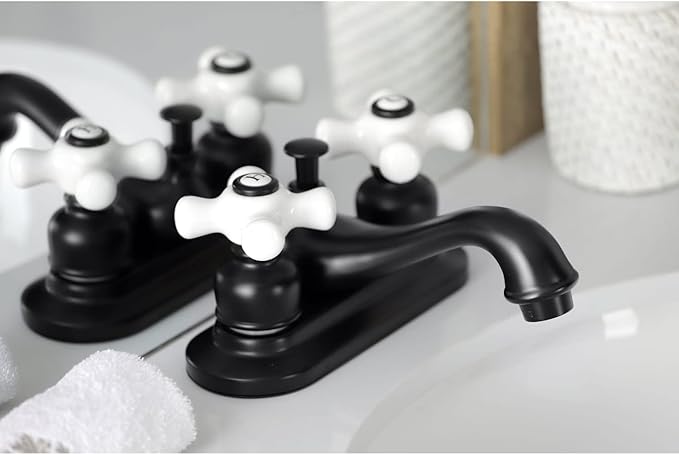 Kingston Brass KB602PX Restoration 4-Inch Centerset Lavatory Faucet with Porcelain Cross Handle, Polished Brass