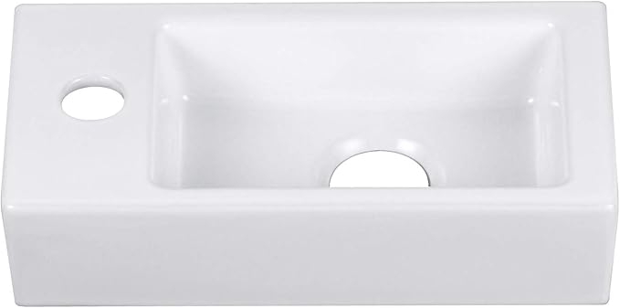 Small Bathroom Sink DeerValley, 15"x7" Mini Rectangle Wall Mount Vessel Sink for Bathroom Powder Room Cloakroom, Floating Space Saving Design, Easy to Clean White Ceramic Wash Basin (Left Hand)