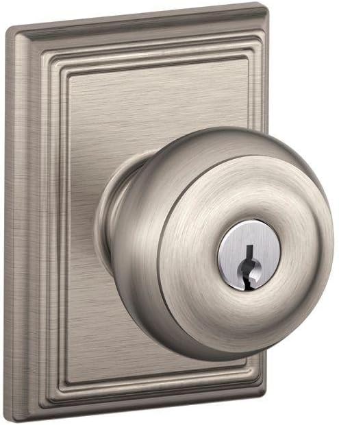 SCHLAGE F51A GEO 619 ADD Georgian Knob with Addison Trim Keyed Entry Lock, Satin Nickel