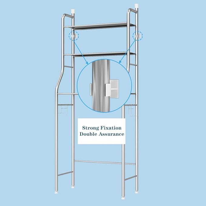 3-Tier Over The Toilet Storage, Over Toilet Bathroom Organizer, Freestanding Metal Bathroom Shelves, Over The Toilet Organizer with Hooks and Paper Holder, Space-Saving, White