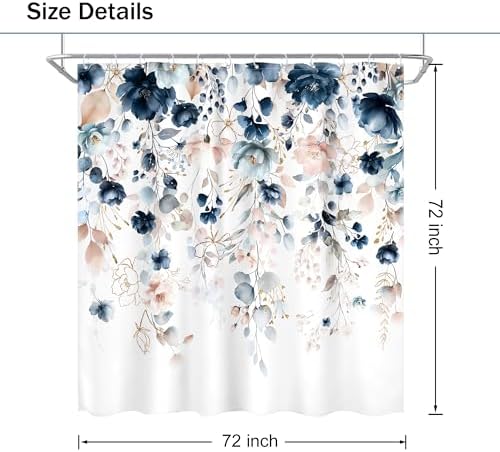 Blue Floral Flower Shower Curtain Cute Navy Flower Pastel Shower Curtain