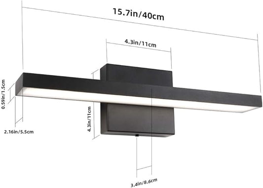 Ralbay 15.7 inch Modern LED Black Vanity Light 12W Frosted Aluminum for Bathroom Vanity Lighting Fixtures Natural White 4500K