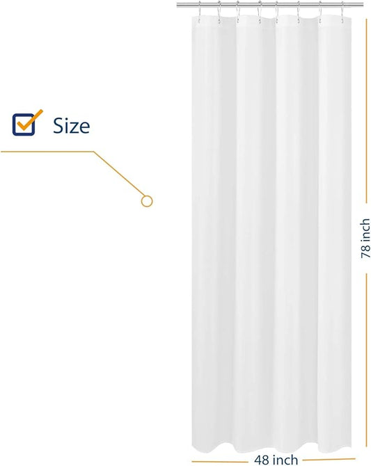 N&Y HOME Fabric Shower Curtain Liner Long Stall Size 48 x 78 inches, Hotel Quality, Washable, Water Repellent, White Bathroom Curtains with Grommets, 48x78