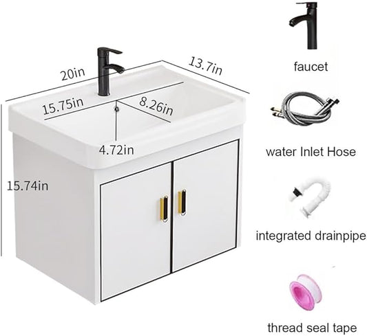 20-inch Shallow White-Black Wall-Mounted Compact Bathroom Mini Vanity 20-inch Sink-Included Vanity Designed for Compact Bathrooms Floating Vanity