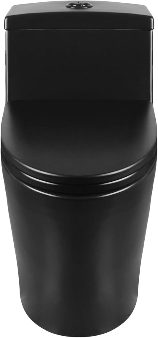 DeerValley One Piece Toilet Elongated 1.1/1.6 GPF Dual Flushing Toilets with 17" ADA Comfortable Chair Seat 12" Rough-In High-Efficiency Black Toilet DV-1F52636B