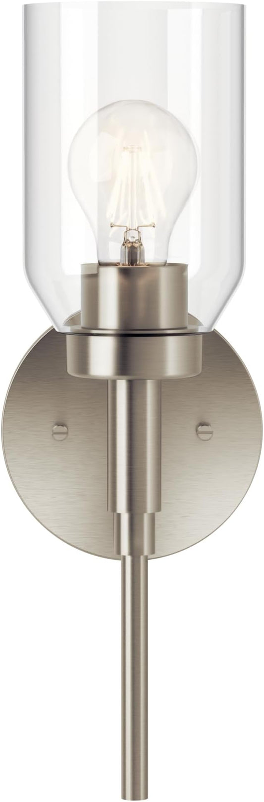 Kichler Madden 1-Light Bathroom Wall Light, Brushed Nickel | Modern wall light with clear glass for bathrooms and hallways (14.75" x 5"), 55183NI