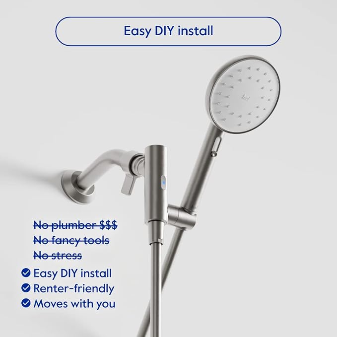 hai Smart Shower Head, Bluetooth Handheld Water Saving Showerhead with Adjustable High Pressure to Spa-Like Mist, Stainless Steel, Easy Installation, Customizable LED Lights, Moon, 1.8 GPM