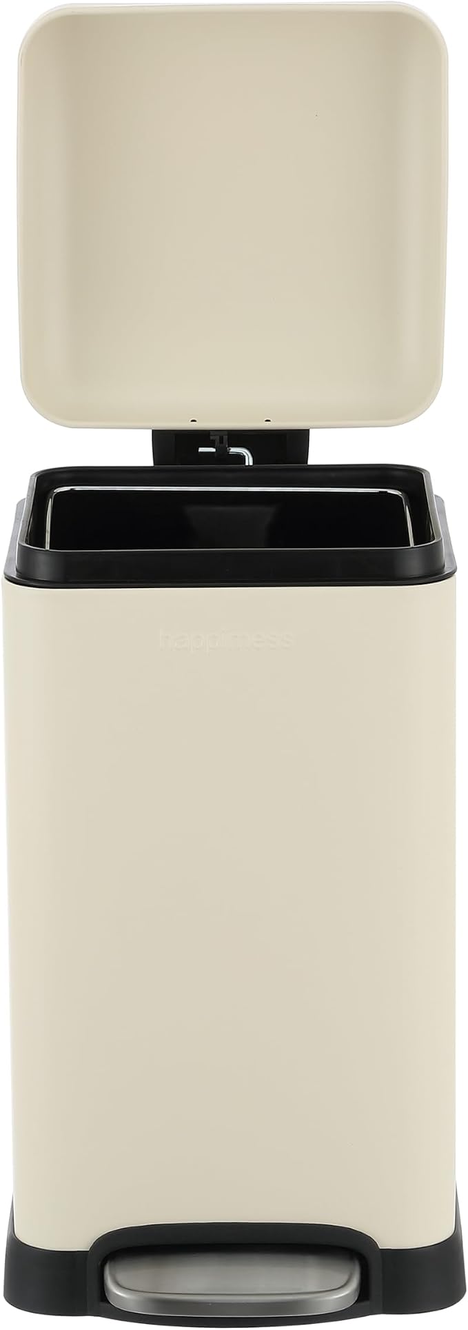 happimess Betty Retro Mini 3.2 Gal Step Trash Can, Limestone Beige | Soft-Close Lid, Removable Liner, Iron, Hands-Free Pedal, Satin Finish, Non-Skid Base, Built-In Damper, Modern, Minimalistic