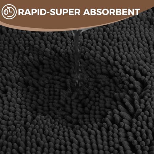Bcoimo U Shaped Bath Rug Mat Set,2 Piece Chenille Black Toilet Bathroom Rug