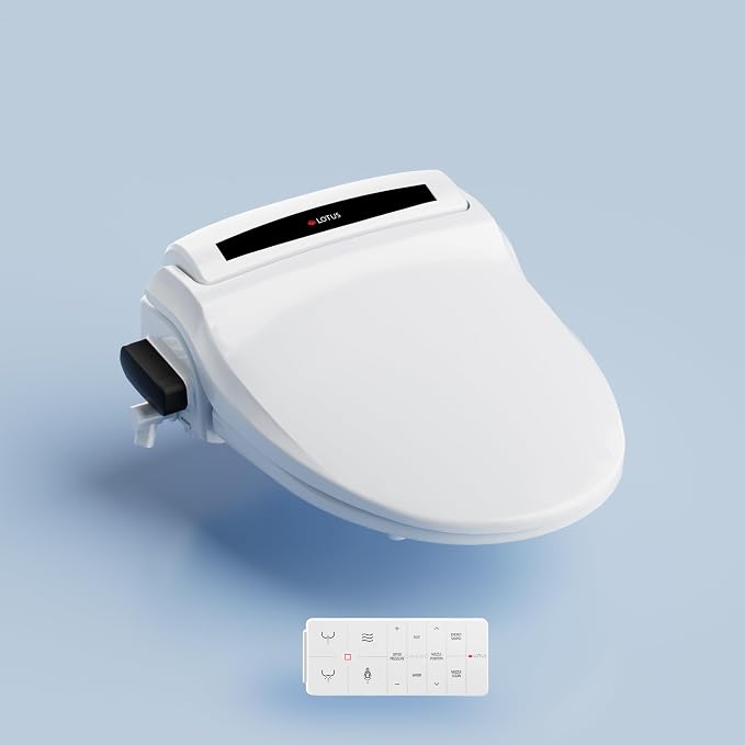 Lotus Bidet ATS-800R Round Bidet Toilet Seat with Wireless Remote, Warm Water Wash, Heated Seat, Warm Air Dryer, Night Light, Self-Cleaning Nozzle, Energy Saving, White
