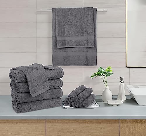 HILLFAIR 100% Cotton 24 Piece Bath Towels Set for Bathroom- Platinum