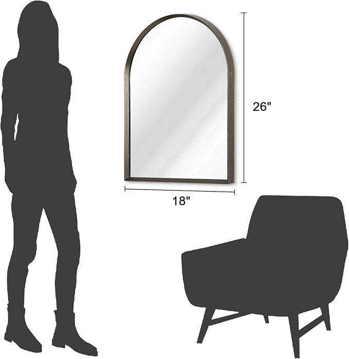 Arched Wall Mirror Bathroom Mirror Brushed Metal Vanity Wall Mounted Mirror for LivingRoom Bedroom Entryway Room Home Decor 26"x18"