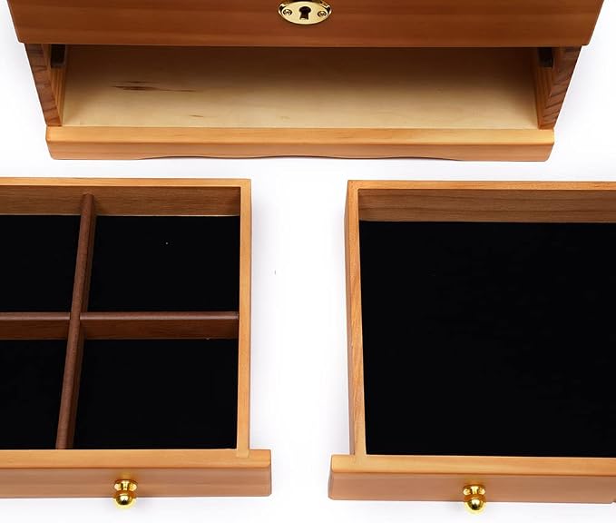 Extra Large 3 Layers Wooden Jewelry Box Jewelry Case Cabinet Armoire Ring Necklacel Gift Storage Box Organizer(3 Layers,W/mirror)