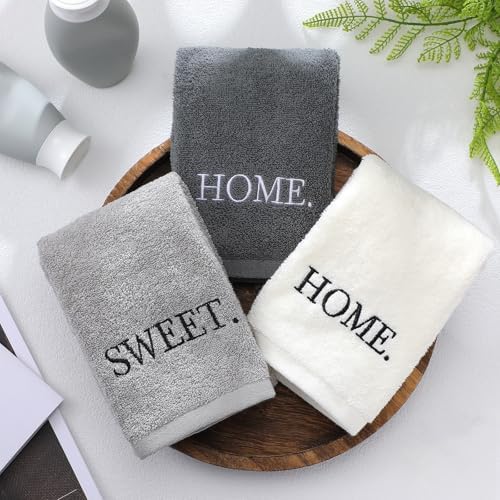 FuWeave 3 Pcs Decorative Hand Towels Bathroom Set,Gray,Home Sweet Home