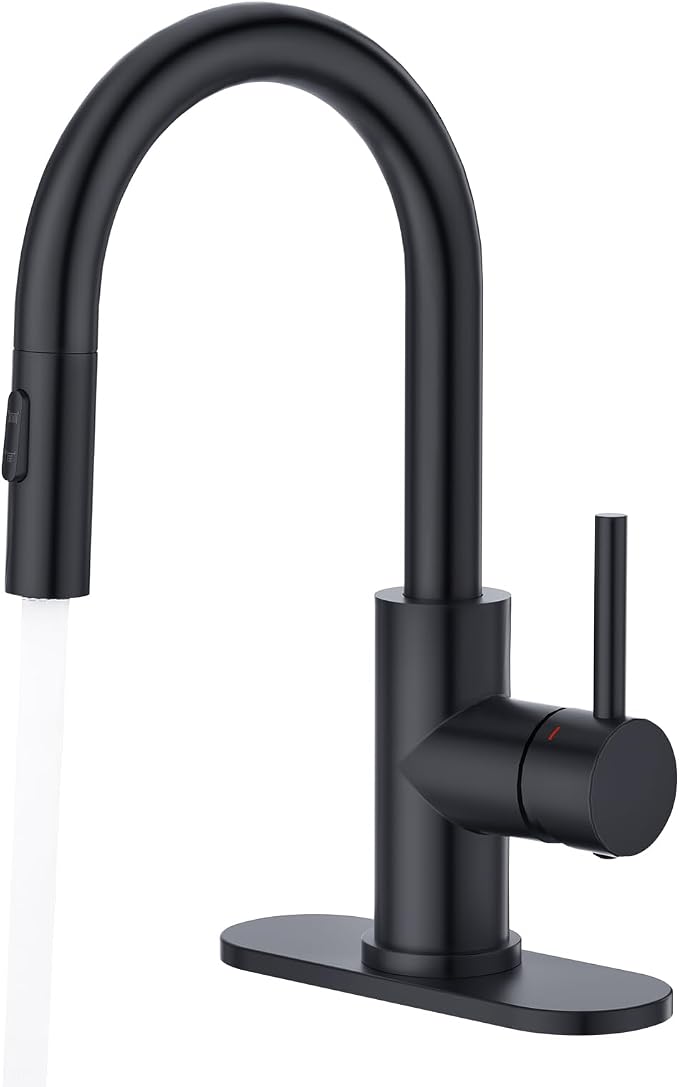 CREA Bathroom Faucet with Pull Out Sprayer,Black Bar Sink Faucets for Small Kitchen Mini Pre Wet Bar Vanity,Single Handle Pull Down 2 Modes,cUPC/NSF