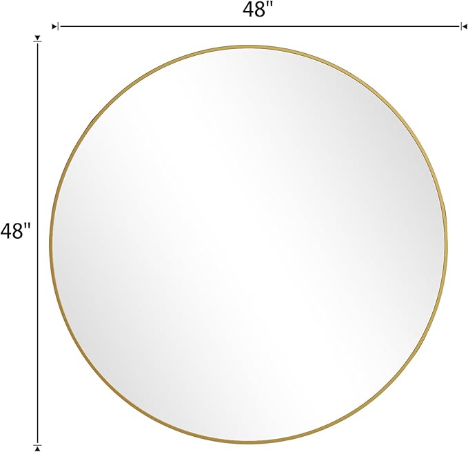 BEAUTYPEAK 48 Inch Round Mirror, Metal Frame Circle Mirror, Gold | Wall Mounted for Entryway, Bathroom, Vanity, Living Room