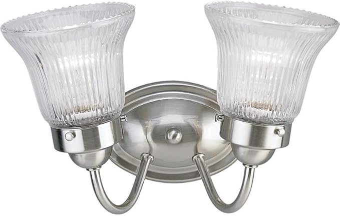 Progress Lighting 2-Light Clear Prismatic Glass Traditional Bath Vanity Light, Fluted Glass Collection, Indoor, P3288-09, Brushed Nickel