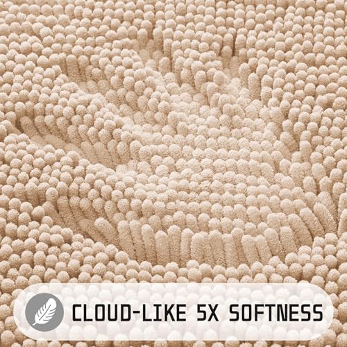 Yimobra Long Bathroom Rugs 47"x24", Extra Soft Non Slip Bath Mat for Tub, Super Absorbent Quick Dry Shaggy Rug Floor Carpet, Machine Washable,Beige