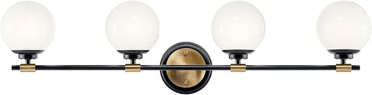 Kichler Benno 4-Light Vanity, Modern Light with Opal Glass in Black and Champagne Bronze, for Bathroom or Powder Room (8.75" x 34"), 55173BKCPZ