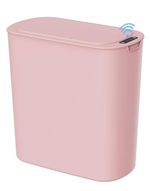 Cesun Automatic Small Bathroom Trash Can with Lid, 2.6 Gallon, Pink | Motion Sensor, Plastic, Touchless, Odor Control, Smart Garbage Can, Battery Operated, Manual Button, for Office/RV/Bedroom