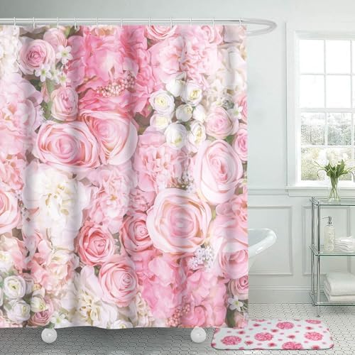 Honoson 8 Pcs Spring Floral Shower Curtain Set with Rugs and Towels