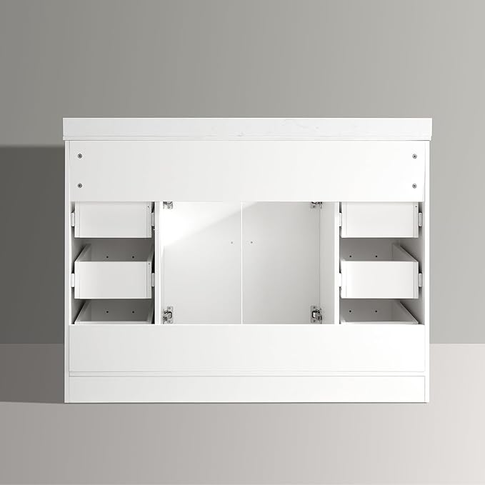 48" Luxurious Bathroom Vanity with White Stone Countertop and Rectangle Sink and Back Splash,2 Soft Closing Doors & 6 Full Extension Drawers (Without Faucet、Pop Up Drain &Mirror)