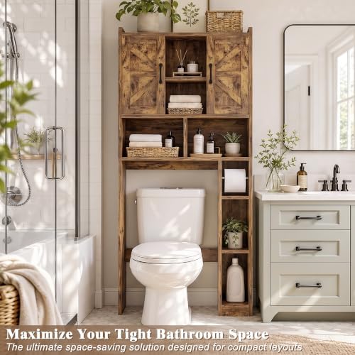 Farmhouse Over The Toilet Storage Cabinet with Barn Door, Reversible Side