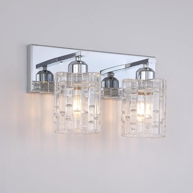 Chrome 2-Light Crystal Bathroom Vanity Light Fixture Over Mirror, Modern Bathroom Wall Light for Living Room, Bedroom, Hallway