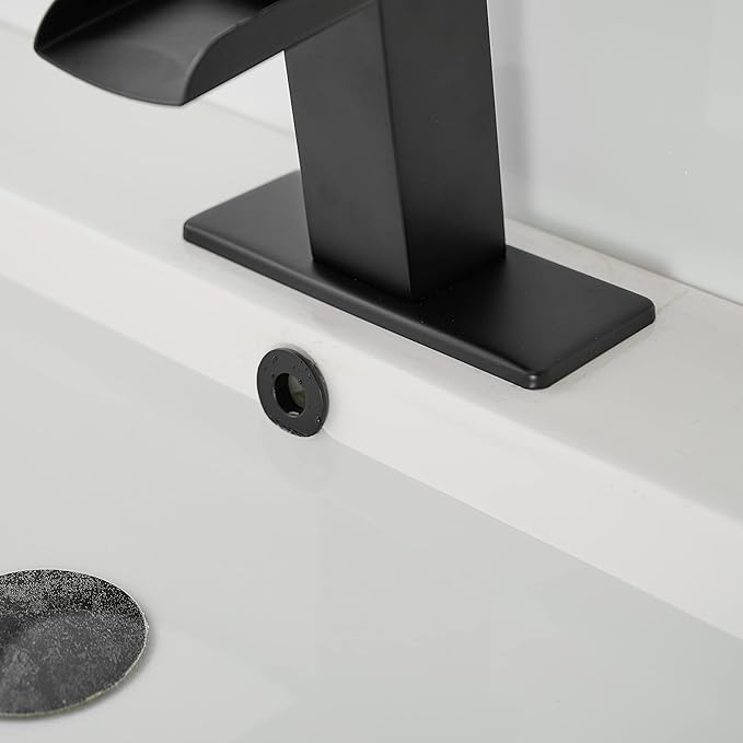 BWE Black Bathroom Faucet Waterfall Single Handle Bathroom Faucet One Hole Bathroom Sink Faucet with Supply Line Lavatory Vanity Mixer Tap Deck Mounted Matte Black