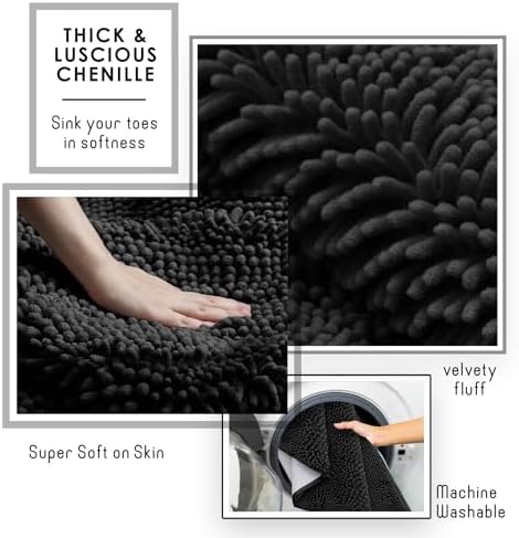 Hearth & Harbor Bathroom Rugs, Chenille Bath Mat - Machine Washable Bath Mats for Bathroom Non-Slip Backing Rubber, Quick Dry Bathroom Mat