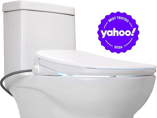ALPHA BIDET UX Pearl Bidet Toilet Seat in Elongated White | Ultra Low Profile | Endless Warm Water | Arced Stainless Steel Nozzle | LED Nightlight | Dryer | Deodorizer | 3 Year Warranty