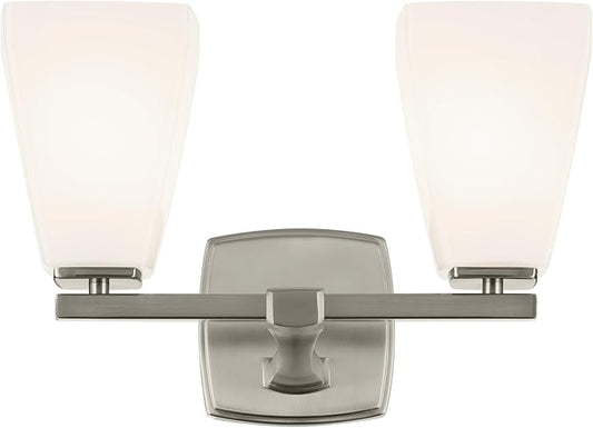 Kichler Marant 14.25" 2-Light Vanity Light with Opal Glass in Brushed Nickel, for Bathroom, Powder Room, Over a Mirror, (14.25" W x 9.5" H), 55215NI