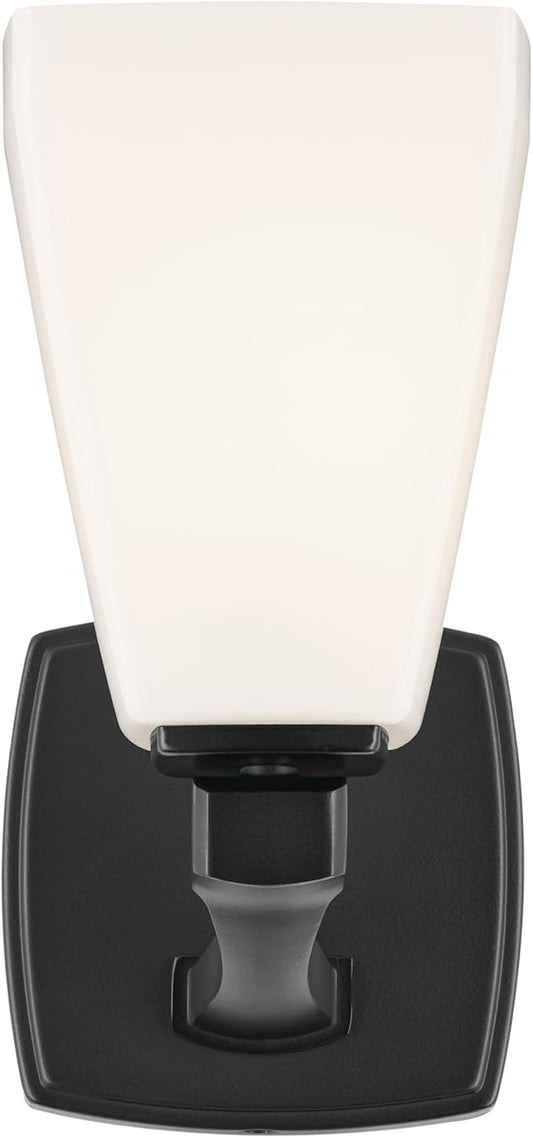 Kichler Marant 5" 1-Light Wall Sconce with Opal Glass in Black, for Bathroom, Powder Room, Hallway, Fireplace, (5" W x 9.5" H), 55214BK