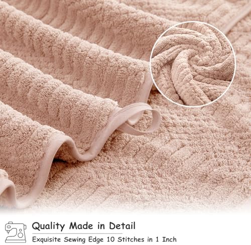 18 Pcs Pink Woven Family Towels Set-6 Bath Sheets,6 Hand Towels,6 Washcloths Soft Polyester Towels Absorbent Shower Towel Quick Dry Beach Chair Towel Lint Less Towels Set for Bathroom Spa Gym Hotel