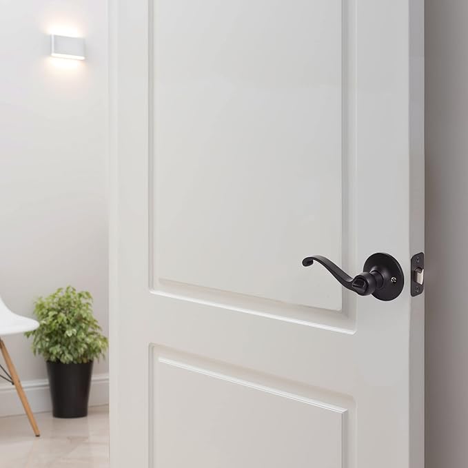 Design House Scroll Privacy Door Lever, Matte Black | Surface, Traditional, Brass, Hardware, 779223