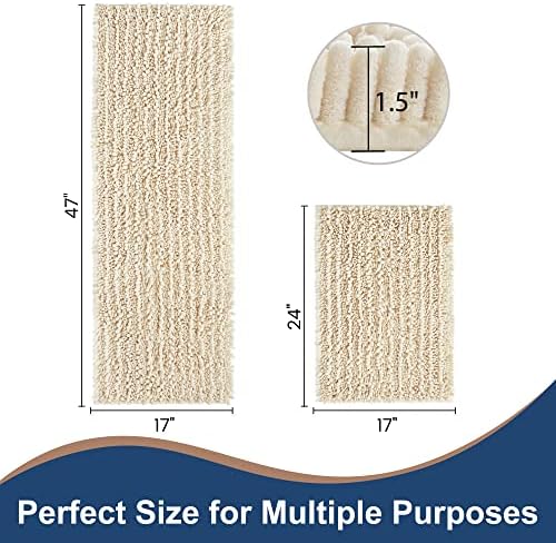 Luxury Chenille Cream Bathroom Rugs Sets 2 Piece, Thickened Hot Melt Rubber Bottom Bath Mats for Bathroom Non Slip,Bath Rugs Quick Dry Machine Washable for Shower Mat (47"x17"+17"x24")
