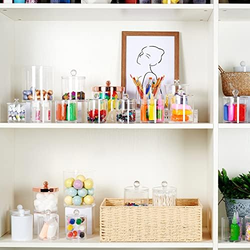 SheeChung 12 Pack Acrylic Qtip Holder with Labels,Qtip Jars for Bathroom
