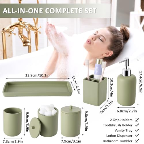 XLHOMO Resin Sage Bathroom Set, 6 Pcs Bath Decor and Accessories Sets
