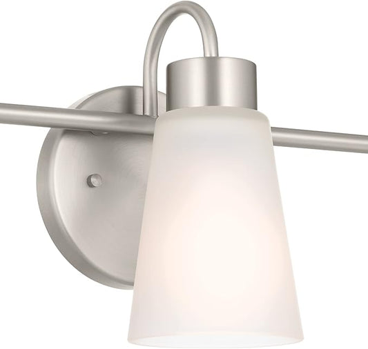 Kichler Erma 3-Light Bathroom Vanity Light Fixture with Clear Satin Etched Glass, Updated Traditional Wall Light in Brushed Nickel, (23" x 8.5")