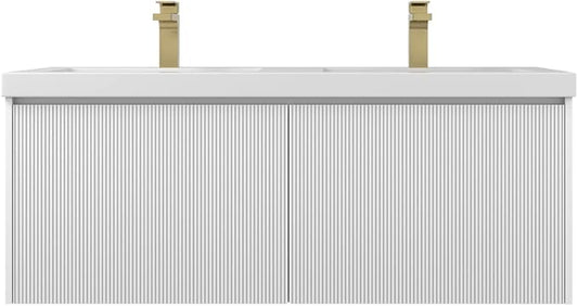 Blossom 48 inch Bathroom Vanity with Sink, Wall Mounted Floating Bathroom Vanity Cabinet with Double Acrylic Sink, All Wood Bathroom Storage Cabinet with Soft Close Drawers, Matte White Finish