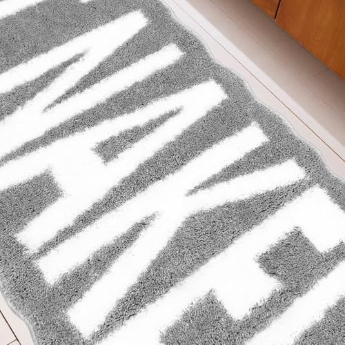 Get Naked Bath Mat Long Bathroom Rug - Super Soft Funny Bath Mat Non Slip Grey Bathroom Decor, Water Absorbent Runner Rugs for Sink Bathtub and Shower Gray 24" x 59"