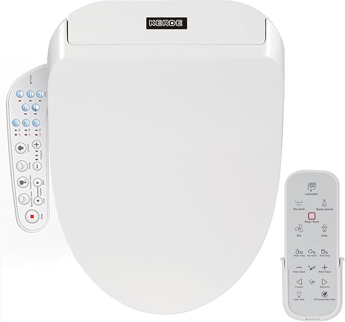KERDE P30B Bidet Toilet Seat - Dual Control (Side Panel & Remote), Warm Water Wash, Heated Seat, Warm Air Dryer, LED Night Light,Existing Toilets Electric Bidet Elongated Electronic Heated Smart