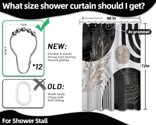 Black and White Stall Shower Curtain, 48X72 in Narrow Small, Mid Century