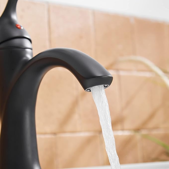 BWE Black Bathroom Faucet Single Hole with Pop Up Drain Assembly with Overflow and Supply Line Single Handle Matte Bathroom Sink Faucet Lavatory Basin Mix Tap