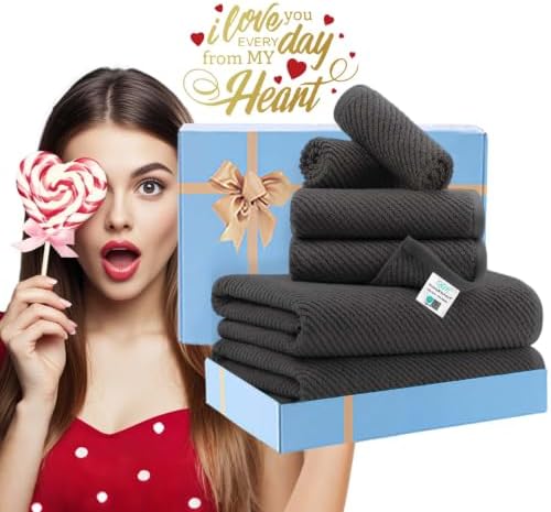 VOOVA & MOVAS 6PC Towel Set, 100% Cotton, Dark Grey