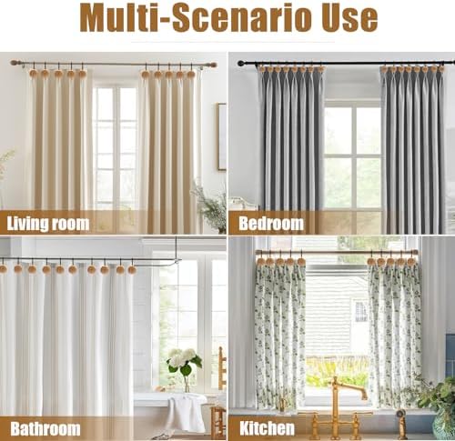 Shower Curtain Hooks, Wood Decorative Shower Curtain Rings, Modern Round Log Shower Curtain Hangers, 12PCS Shower Hooks for Shower Curtain Rod, Bedroom, Living Room (Black 1)