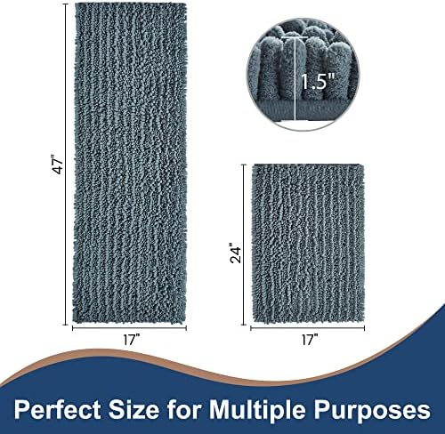 Luxury Chenille Dusty Blue Bathroom Rugs Sets 2 Piece, Thickened Hot Melt Rubber Bottom Bath Mats for Bathroom Non Slip,Bath Rugs Quick Dry Machine Washable for Shower Mat (47"x17"+17"x24")