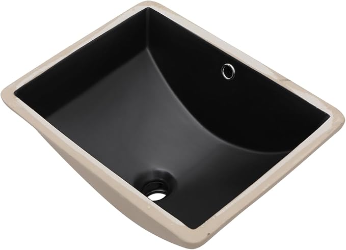 Sarlai Undermount Bathroom Sink - 18 x 14 inch Black Vessel Sink Undermount Sink Rectangular Modern Ceramic Rectangle Vanity Art Basin with Overflow, Interior Dimension 16-1/4 x 11-8/9 Inch
