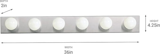 Kichler 36" Bath Bar Vanity Light in Brushed Nickel, 6-Light Traditional Bathroom Light, (36" L x 4.25" H), 626NI